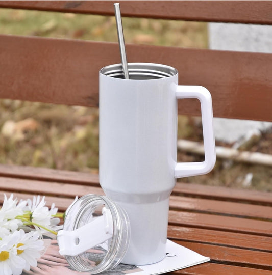 40oz White Sparkly Stainless Steel Cup